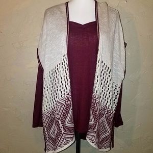Sm Poncho Cream Maroon Crochet Knit Cardigan Vest
